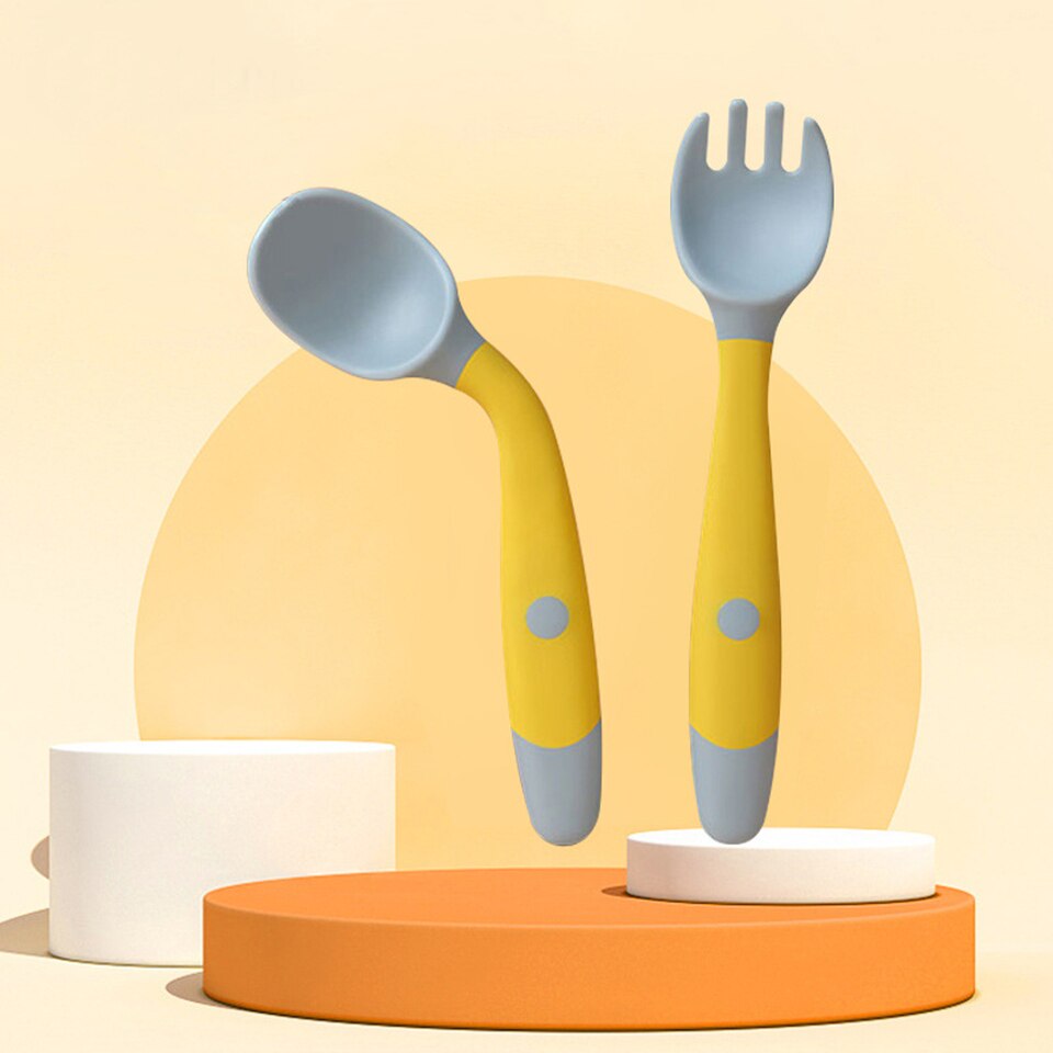 Cuillère et fourchette d'apprentissage flexibles – silicone ~ Maman 3  étoiles