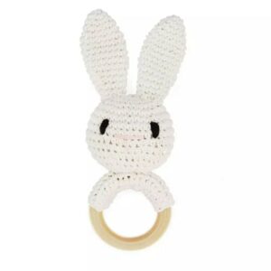 hochet lapin anneau dentition crochet bois bleu
