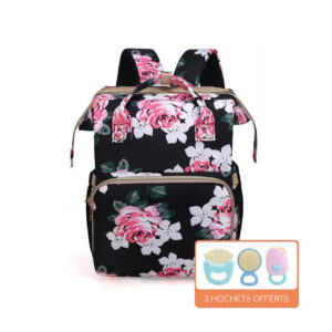 sac a langer lit bébé noir fleurs