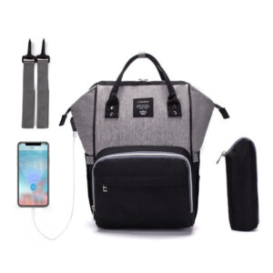 sac à dos à langer bébé gris noir