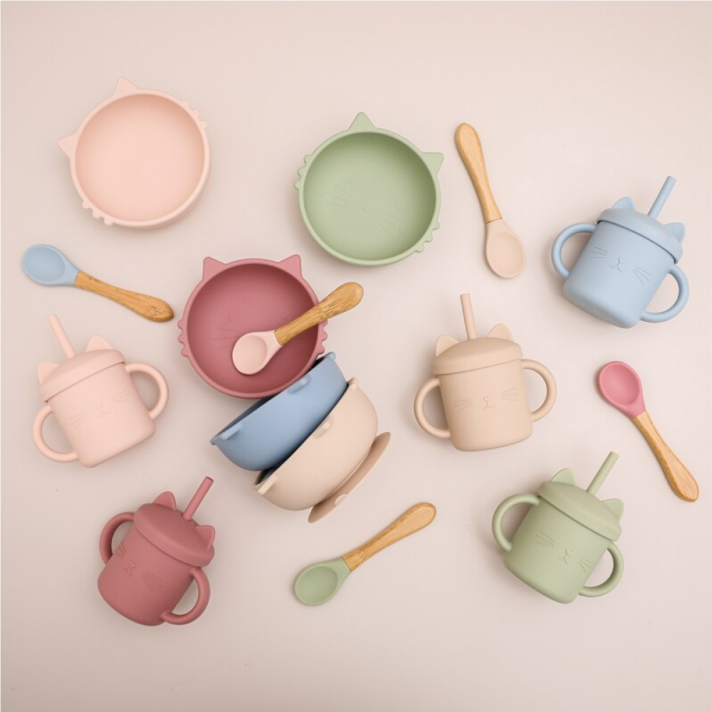 Set repas bébé en silicone chat ~ Maman 3 étoiles